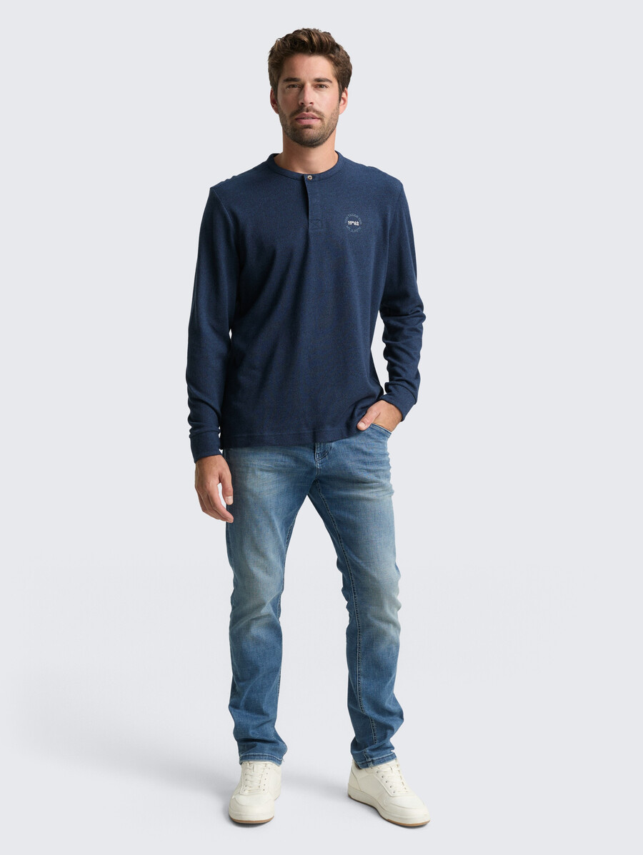 camicia henley in cotone a maniche lunghe