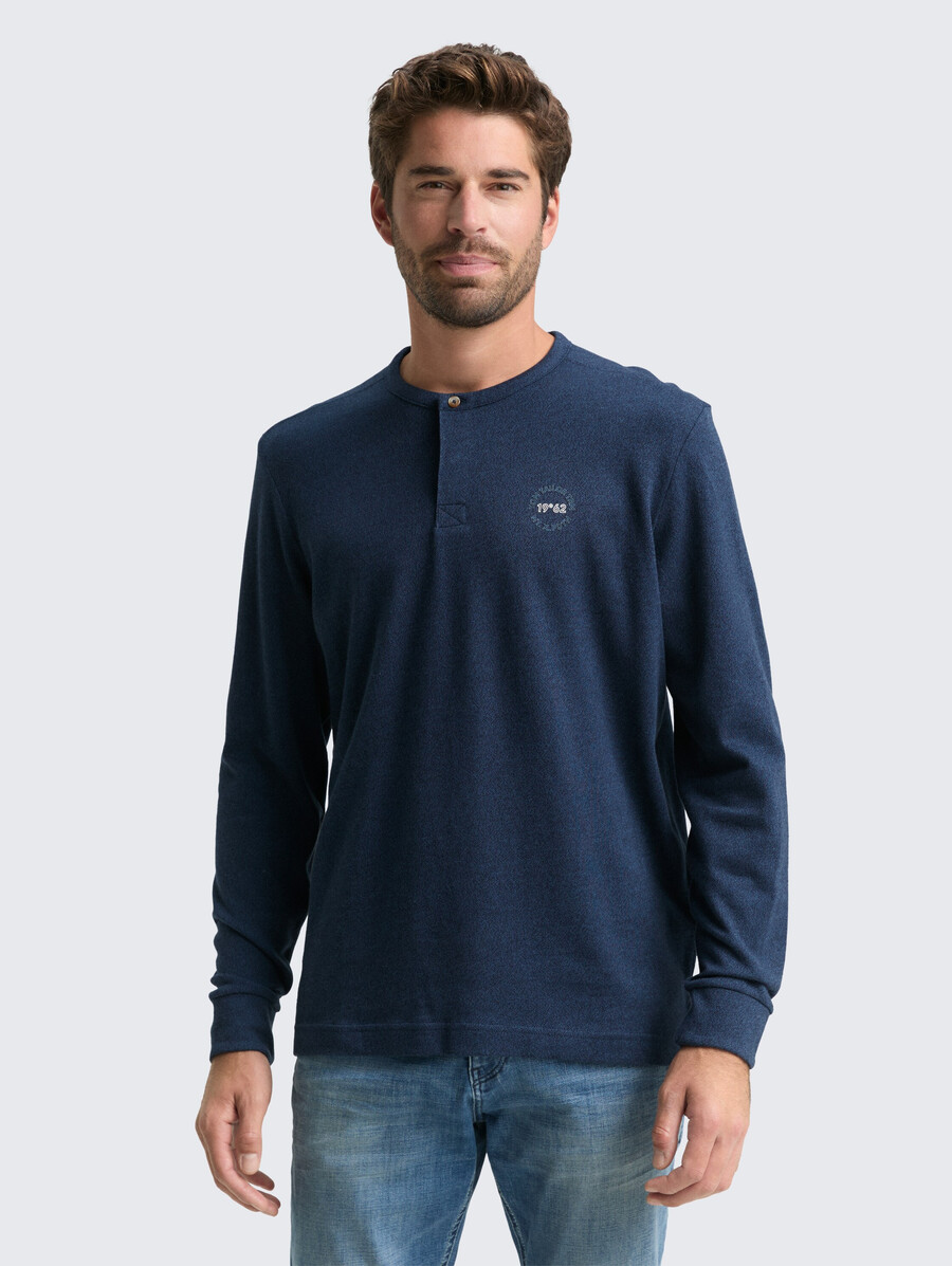 camicia henley in cotone a maniche lunghe
