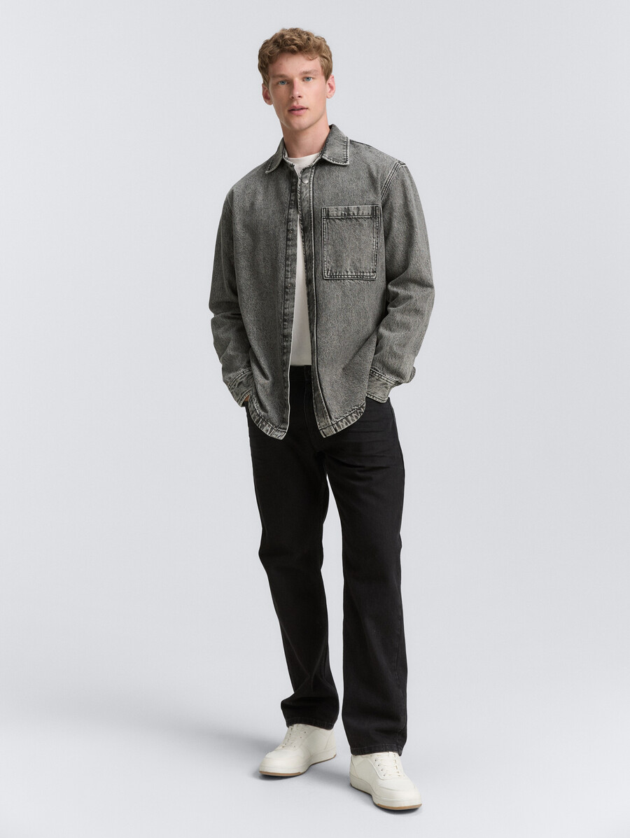 camicia in denim overshirt con taschino sul petto