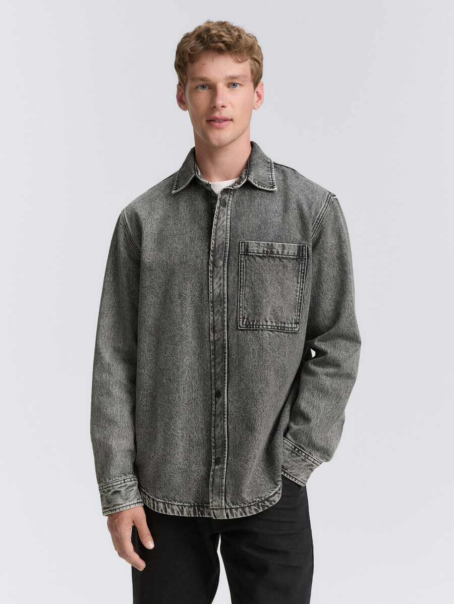 camicia in denim overshirt con taschino sul petto