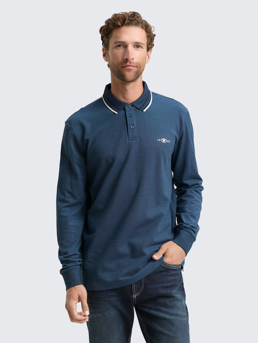 polo a maniche lunghe in piqué con stampa del logo