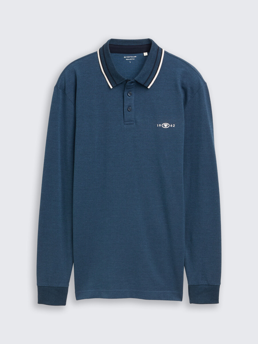 polo a maniche lunghe in piqué con stampa del logo