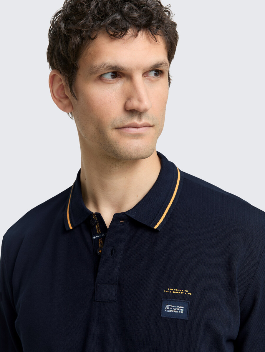 polo a maniche lunghe in piqué con stampa del logo