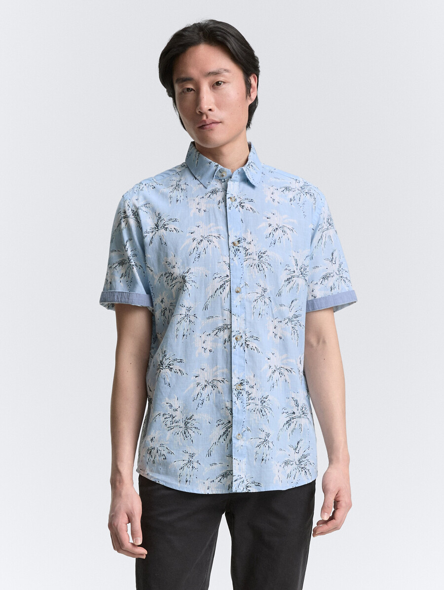 camicia a maniche corte vestibilità regolare con stampa di palme