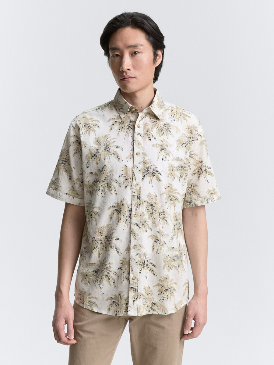 camicia a maniche corte vestibilità regolare con stampa di palme